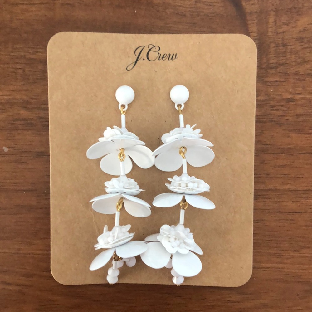 J. Crew white bead & blossom statement earrings